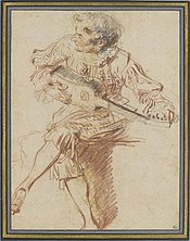 А. Ватто. Этюд сидящего гитариста. Около 1716. Сангина, чёрный мел Лувр, Париж
