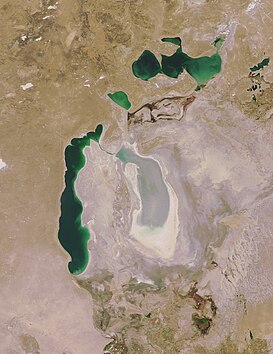 Vista del desierto y del mar Aral en 2008