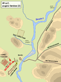 Battaglia di Ilerda: dopo l'arrivo di Cesare, il campo di Fabio fu spostato a ridosso di quello di Afranio. La mappa mostra la battaglia che seguì questo spostamento