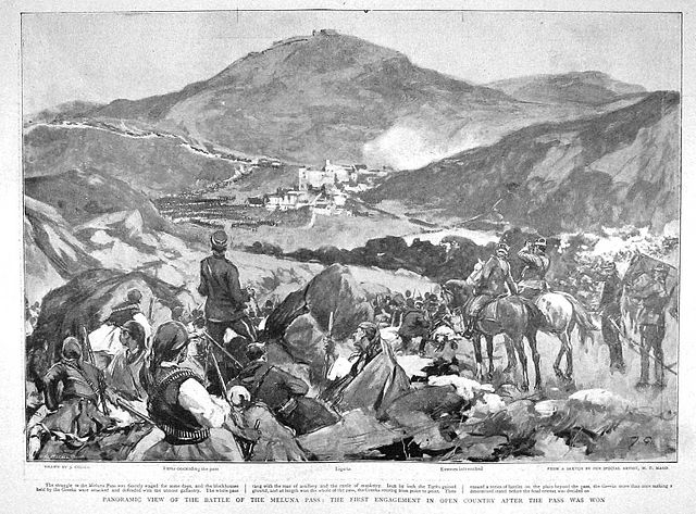 Panoramic view of the battlefield at the Melouna Pass on the Greco-Turkish border, with Greek positions in the foreground and the advancing Turks beyo