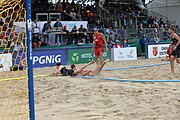 Deutsch: Beachhandball Europameisterschaften 2019 (Beach handball Euro); Tag 6: 7. Juli 2019 – Spiel um Platz Drei, Männer, Ungarn-Russland 2:0 (26:20, 23:22) English: Beach handball Euro; Day 6: 7 July 2019 – Men's Bronze Medal Match – Hungary-Russia 2:0 (26:20, 23:22)