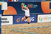 Deutsch: Beachhandball Europameisterschaften 2019 (Beach handball Euro); Tag 5: 6. Juli 2019 – Frauen, Platzierungsspiel für die Ränge 17–20, Nordmazedonien-Slowenien 0:2 (10:13, 9:15) English: Beach handball Euro; Day 5: 6 July 2019 – Placement Match/Cross Match for rank 17–20 Women – North Macedonia-Slovenia 0:2 (10:13, 9:15)