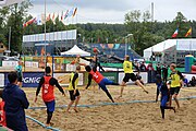 Deutsch: Beachhandball Europameisterschaften 2019 (Beach handball Euro); Tag 5: 6. Juli 2019 – Männer, Platzierungsspiel für die Ränge 5–8, Frankreich-Deutschland 0:2 (18:22, 16:19) English: Beach handball Euro; Day 5: 6 July 2019 – Placement Match/Cross Match for rank 5–8 Men – Frankreich-Deutschland 0:2 (18:22, 16:19)