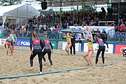 Deutsch: Beachhandball Europameisterschaften 2019 (Beach handball Euro); Tag 5: 6. Juli 2019 – Frauen, Platzierungsspiel für die Ränge 9–12, Deutschland-Polen 2:1 (22:23, 19:16, 7:6) English: Beach handball Euro; Day 5: 6 July 2019 – Placement Match/Cross Match for rank 9–12 Women – Germany-Poland 2:1 (22:23, 19:16, 7:6)