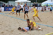 Deutsch: Beachhandball Europameisterschaften 2019 (Beach handball Euro); Tag 2: 3. Juli 2019 – Männer, Vorrunde Gruppe A, Deutschland-Norwegen 2:0 (20:18, 28:12) English: Beach handball Euro; Day 2: 3 July 2019 – Women Preliminary Round Group A – Men Preliminary Round Group A – Germany-Norway 2:0 (20:18, 28:12)