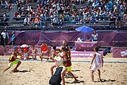 Deutsch: Beachhandball bei den Olympischen Jugendspielen 2018; Tag 4, 10. Oktober 2018; Jungs, Vorrunde, Gruppe A - Spanien-Venezuela 2:0 English: Beach handball at the 2018 Summer Youth Olympics at 10 October 2018 – Boys Preliminary Round Group A – Spain-Venezuela 2:0