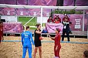 Deutsch: Beachhandball bei den Olympischen Jugendspielen 2018; Tag 6, 12. Oktober 2018; Mädchen, Platzierungsrundenspiel – Russland-Venezuela 2:0 English: Beach handball at the 2018 Summer Youth Olympics at 12 October 2018 – Girl's Consolation Round – Russland-Venezuela 2:0