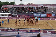 Deutsch: Beachhandball bei den Olympischen Jugendspielen 2018; Tag 6, 12. Oktober 2018; Mädchen, Hauptrundenspiel – Chinesisch Taipei (Taiwan)-Paraguay 0:2 English: Beach handball at the 2018 Summer Youth Olympics at 12 October 2018 – Girls Main Round – Chinese Taipei (Taiwan)-Paraguay 0:2