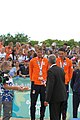 Deutsch: Beachvolleyball bei den Olympischen Jugendspielen 2018; Tag 11, 17. Oktober 2018; Jungen, Medaillenzeremonie - Gold: Schweden (David Åhman & Jonatan Hellvig), Silber: Niederlande (Matthew Immers & Yorick de Groot), Bronze: Argentinien (Bautista Amieva & Mauro Zelayeta) English: Beach volleyball at the 2018 Summer Youth Olympics at 17 October 2018 – Boys Victory ceremony - Gold: Sweden (David Åhman & Jonatan Hellvig), Silver: Netherlands (Matthew Immers & Yorick de Groot), Bronze: Argentina (Bautista Amieva & Mauro Zelayeta)