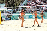 Deutsch: Beachvolleyball bei den Olympischen Jugendspielen 2018; Tag 9, 15. Oktober 2018; Mädchen, Viertelfinale: USA-Spanien 2–1 (21–19/17–21/15–9) English: Beach volleyball at the 2018 Summer Youth Olympics at 15 October 2018 – Girls Quarterfinals: USA-Spain 2–1 (21–19/17–21/15–9)