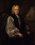 Benjamin Hoadly,[32]​ uno de los protagonistas de la controversia bangoriana (1716-1717), que en la práctica secularizó el ámbito político británico aunque se mantuviera la identificación Iglesia-Estado.
