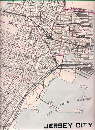 As seen in map circa 1905, rail lines dominated the city at the turn of the century. The National Docks Railway ran along the shores of the not yet landfilled bay, now site of Liberty State Park BlackTom.jpg