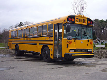 A Blue Bird "All American RE" school bus, owned and operated by Wolcott Public Schools