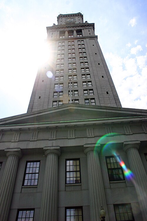 Boston's Custom House Tower, resting on the original 1849 Custom House structure.