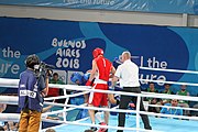 Deutsch: Boxen bei den Olympischen Jugendspielen 2018 Tag 12, 18. Oktober 2018 - Kampf um die Bronzemedaille im Fliegengewicht Mädchen – Timur Merjanow (Usbekistan, rot) schlägt Youssef Ali Karar Ali (Ägypten, blau) 5-0; Ringrichter ist Antonín Gaspar (Tschechien). English: Boxing at the 2018 Summer Youth Olympics on 18 October 2018 – Boy's heavyweight Bronze Medal Bout - Timur Merjanov (Uzbekistan, red) beats Youssef Ali Karar Ali (Egypt, blue) 5-0; Referee is Antonín Gaspar (Czech Republic). Español: Boxeo en los Juegos Olímpicos Juveniles de Verano de 2018 en 18 de octubre de 2018 - Medalla de bronce de peso pesado del muchacho: Timur Merjanov (Uzbekistán, roja) le gana a Youssef Ali Karar Ali (Egipto, azul) 5-0; El árbitro es Antonín Gaspar (Republica checa).