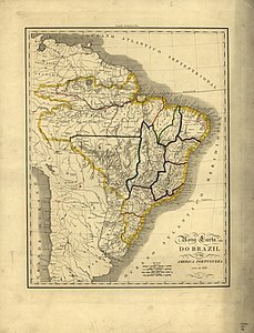 Mapa de 1821 que retrata la dimensió del Brasil durant l'època del Regne Unit de Portugal, el Brasil i l'Algarve