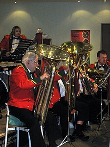 Tuba section (known as bass section) in a British style brass band, consisting of two E♭ and two BB♭ tubas