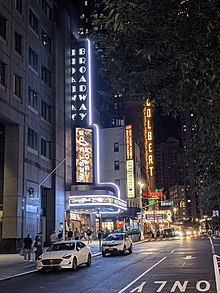 Marquee of the Broadway Theatre during the 2020 Broadway revival Broadway Theatre (51346023052).jpg
