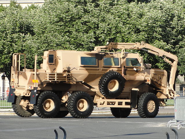 Buffalo MRAP (Mine Resistant Ambush Protected Vehicle), a common vehicle used to uncover improvised explosive devices (IEDs) by combat engineer units