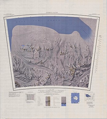 Topographisches Kartenblatt Leverett Glacier 1:250.000. Die South Pole Traverse verlässt das Ross-Schelfeis in einem steilen Anstieg über den Leverett-Gletscher.