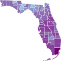 Map of the outbreak in Florida by confirmed new infections per 100,000 people over 14 days (last updated March 2021)   1,000+   500–1,000   200–500   100–200   50–100   20–50   10–20   0–10   No confirmed new cases or no/bad data