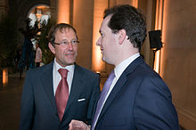 In 2000, Express Newspapers was bought by Richard Desmond (left) Chancellor George Osborne and Richard Desmond.jpg