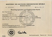 Document showing the East German state emblem, titled "Ministerrat der Deutschen Demokratischen Republik"