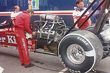 Crew chief Dale Armstrong working on his car DaleArmstrongWorkingOn BernsteinDragster.jpg