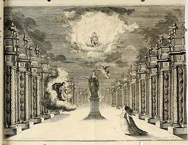 Stage set for Antonio Draghi's opera Il fuoco eterno custodito dalle Vestali, 1674