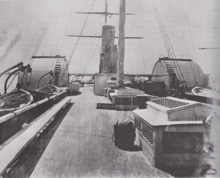 Deck view of Western Metropolis from the stern looking forward. This photograph, taken in June 1864, was during the period she was employed as a hospital ship by the Union Army. Deck view of the steamer Western Metropolis, from the stern looking forward in 1864.png
