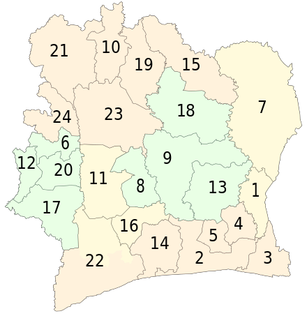 The 24 new departments that were created in 1969 (in background the 6 former departments). These boundaries were consistent until departments began to be divided in 1974.