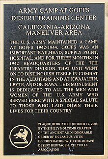 Desert Training Center, California-Arizona Maneuver Area, former Camp Goffs, Mojave Desert Desert Training Center plaque.jpg