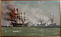 Das österreichische Flaggschiff Schwarzenberg brennt (Gemälde von Johan Carl Neumann)