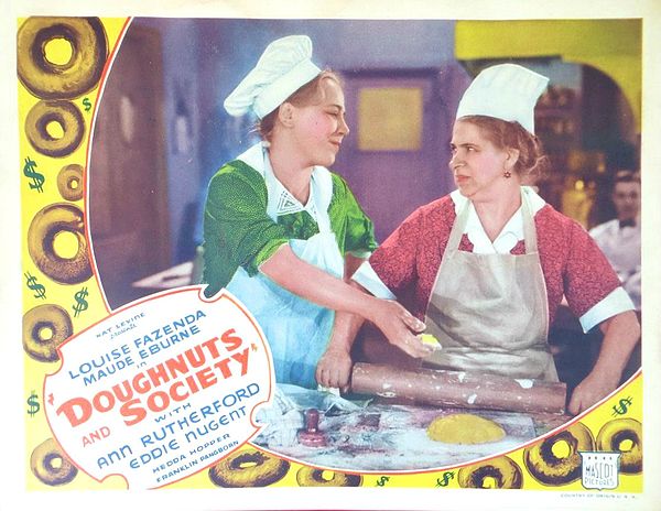 Lobby card with Louise Fazenda and Maude Eburne (right) in Doughnuts and Society (1936)