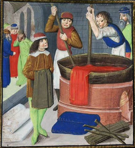 Dyeing wool cloth, 1482: from a French translation of Bartolomaeus Anglicus