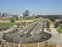 Perth Stadium Bus Station, consisting of 22 stands and currently serviced by nine Transperth bus routes. E37 Perth Stadium Open Day 132 (cropped).JPG