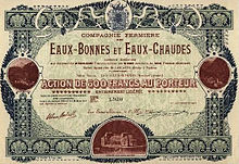 Titre de la Compagnie Fermière des Eaux-Bonnes et des Eaux-Chaudes, 1922.