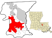 East Baton Rouge Parish Louisiana incorporated and unincorporated areas Baton Rouge highlighted.svg