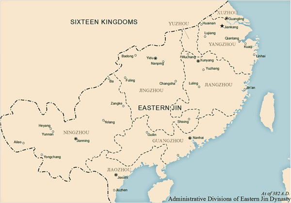 Administrative divisions of Eastern Jin dynasty, as of 382 AD