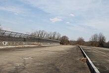 View on top of the abandoned bridge over Route 24 in March 2014. Eisenhower Parkway Bridge, March 22 2014.jpg