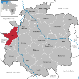 Läget för staden Elze i Landkreis Hildesheim