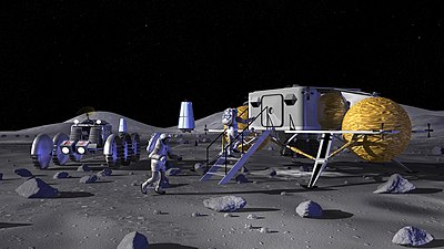Concept art from NASA showing astronauts entering a lunar outpost. (2006) Entering a Lunar Outpost.jpg