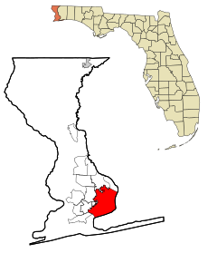 Escambia County Florida Incorporated and Unincorporated areas Pensacola Highlighted.svg