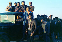 A snapshot from director John Korty's "Farewell to Manzanar." Chin is in the foreground, with Lawson Inada directly behind. FAREWELLTOMANZANAR1976.jpg