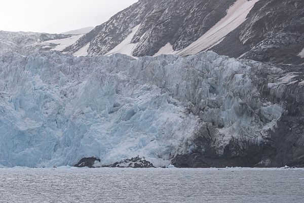 The calving end of a glacier at a fjord in Novaya Zemlya.