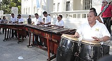 Musical instruments such as the Marimba and Conga drums Made their way to El Salvador via the transatlantic slave trade. Festival Para el Buen Vivir (24489077811).jpg