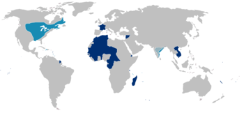 El Primer (azul claro) y el Segundo (azul oscuro) Imperio Colonial Francés