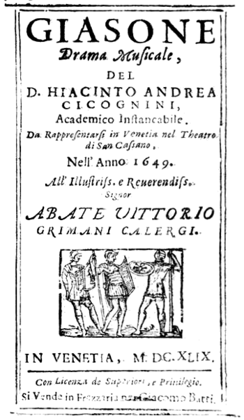 Francsco Cavalli - Giasone - title page from the libretto - Venice 1649