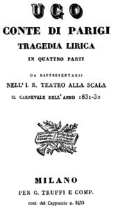 Página de título do libreto, Milão 1832