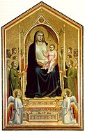 喬托·迪·邦多納的《聖像（英语：Ognissanti Madonna）》， 325 × 204 cm，約作於1310年，1919年始藏[15]